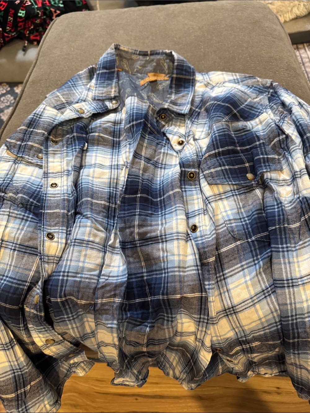 Women’s blue plaid snap up